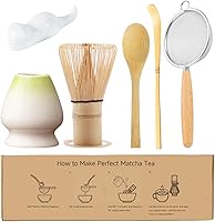 Vista 8 de Juego de batidor de matcha, kit de 6 piezas para hacer matcha, juego de té macha, soporte para batidor de cerámica, tamiz de iniciación de matcha
