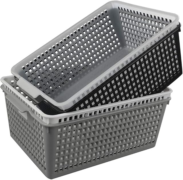 Annkky Large Baskets, Rectangular Plastic Storage Basket, Set of 4
