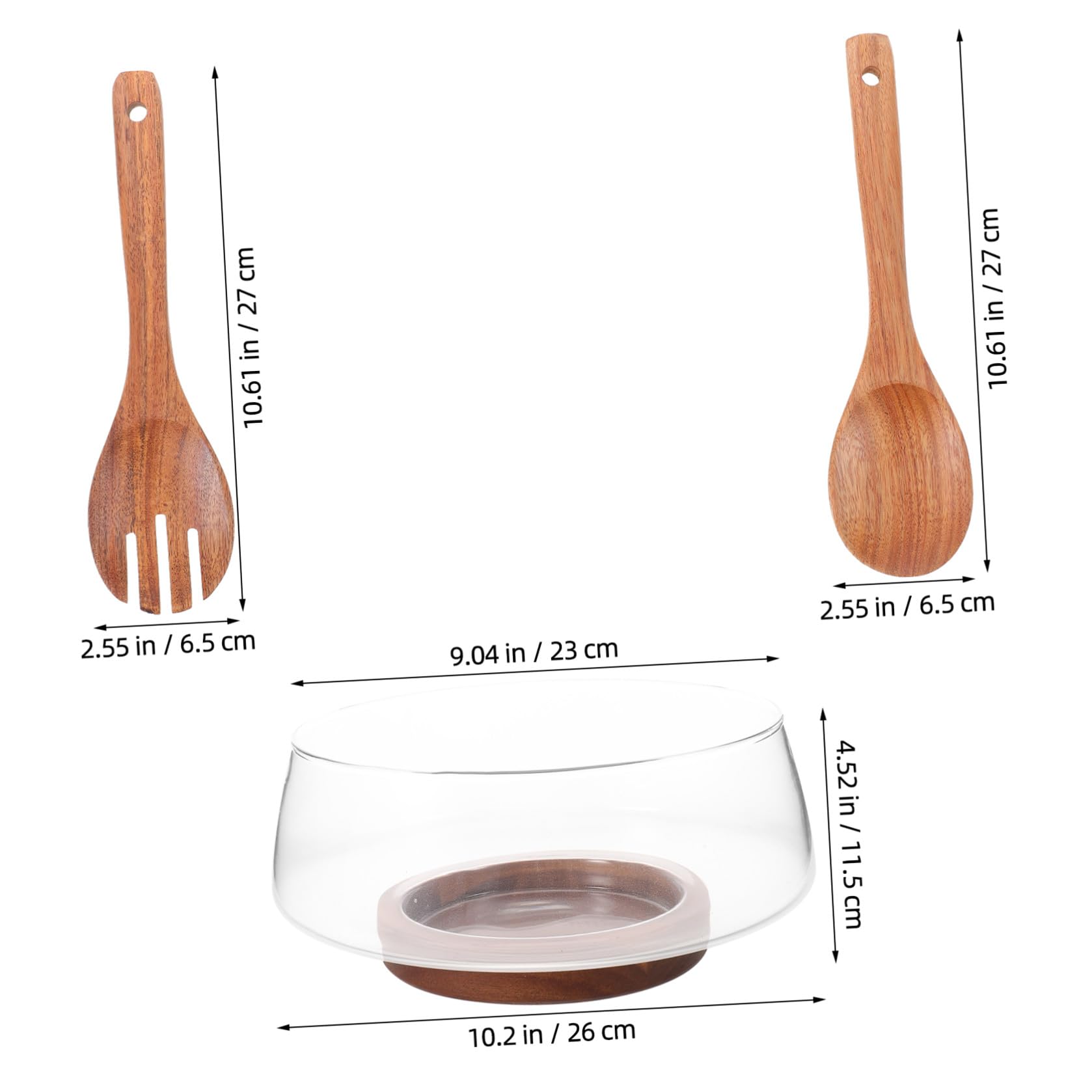 Ensaladera Redonda de Vidrio con Base de Madera para Servir Ensaladas Refrescantes en Verano con Protección contra Condensación y Diseño Simple