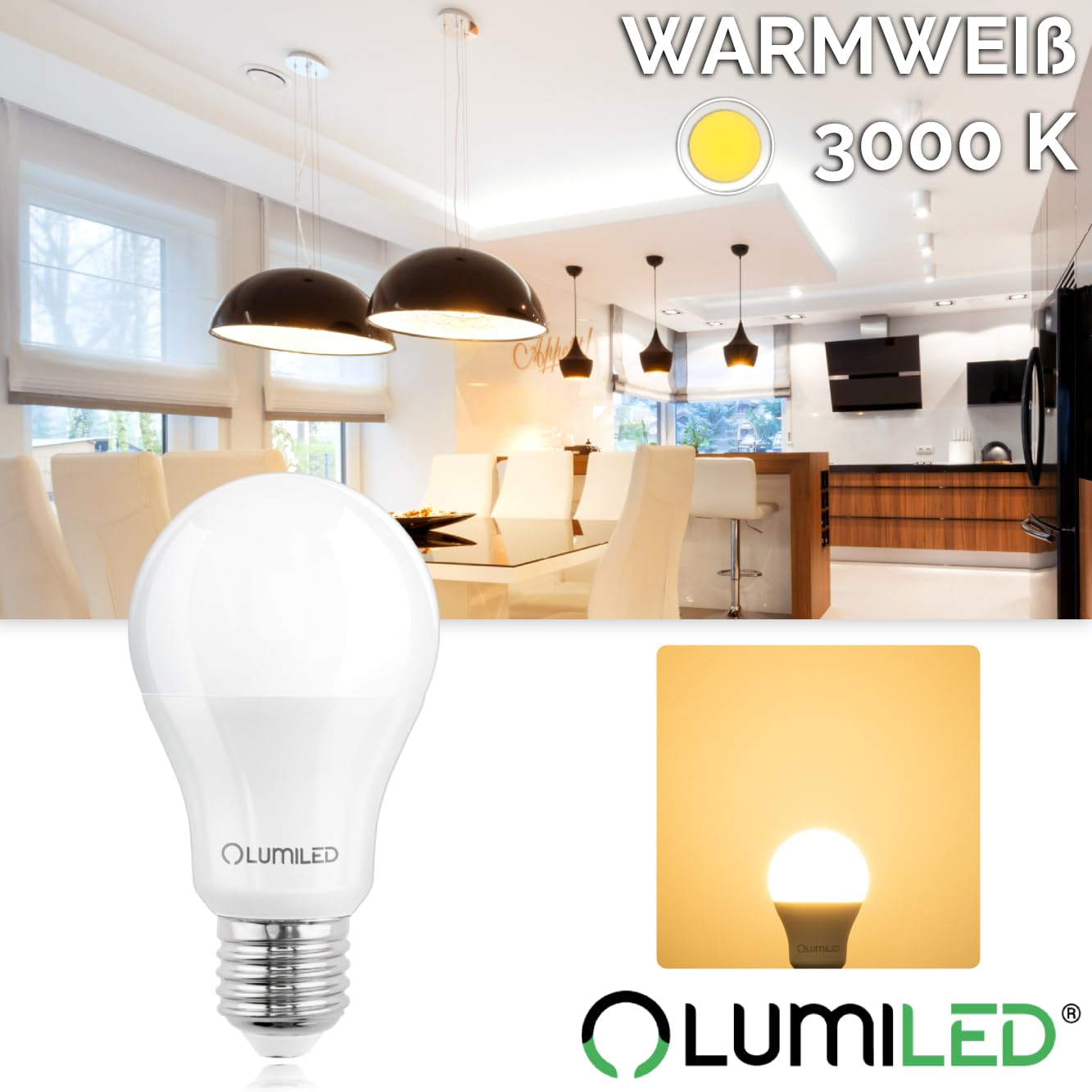 Lampa LED LUMILED A60 E27, 13W (zastępuje 135W), żarówka 1521 lumens, 3000K ciepła biel, nieściemnialna, kąt świecenia 260°, szt. 6