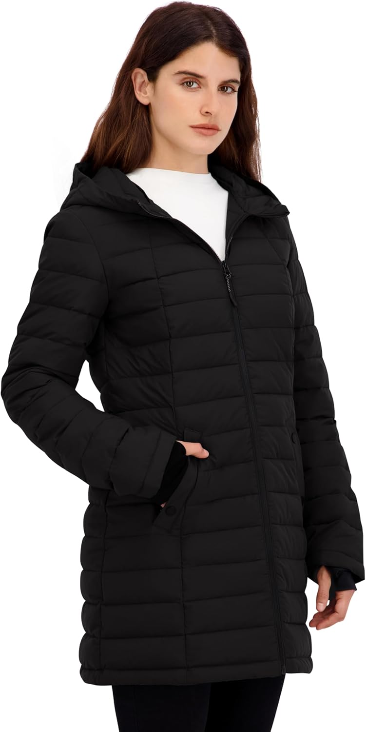 HFX Women's Mid-Weight Stretch Puffer Jacket – Water-Resistant, Insulated Coat, Recycled Fill, Thumbhole Cuffs, Contoured Fit - Image 2