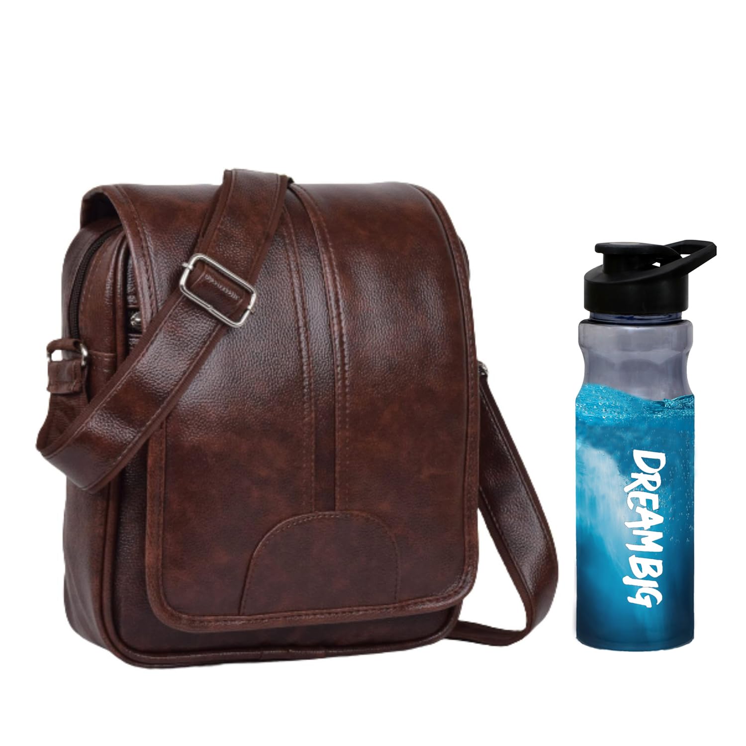 (Pack of 2) Water Bottle with Unique Side Bag One Side Shoulder Bag For Men & Women Leatherite bag Travel Bag Trendy Bag Leather Bag Office Bag-image-48