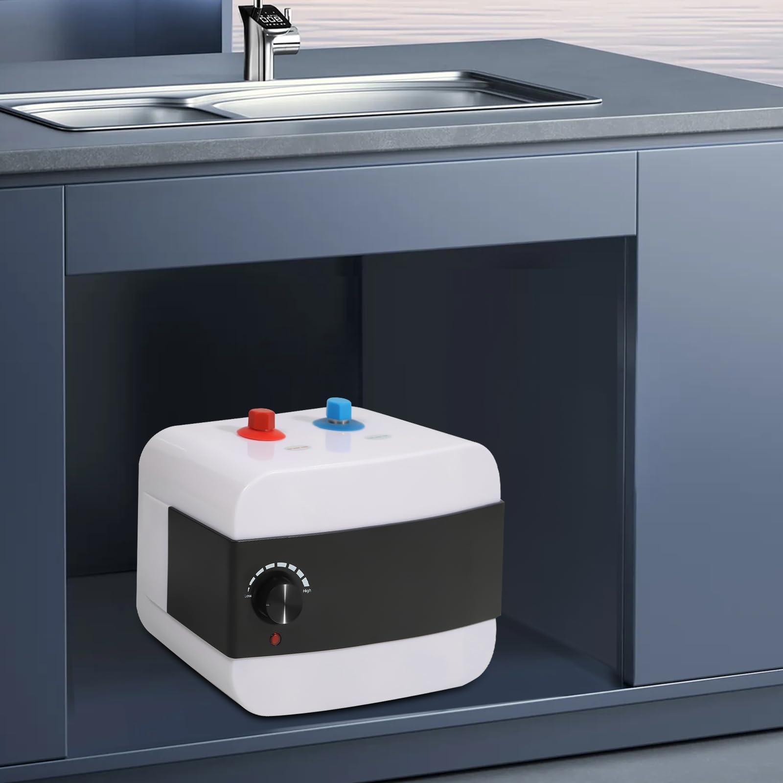 MINRS Elektroniczny podgrzewacz wody 6 l, mini podgrzewacz przepływowy 1500 W, 220 V, prysznic z regulacją temperatury 30-65°C, różne zabezpieczenia do kuchni, domu, łazienki
