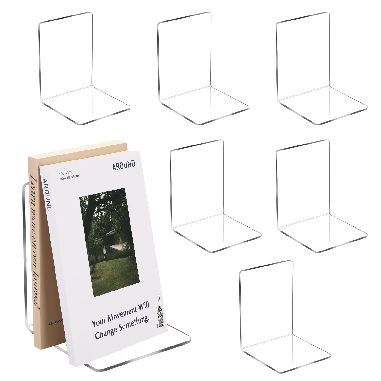 Sujeta Libros, 6 Piezas Sujetalibros de Acrílico, Transparente Sujetalibros Estanteria con Alfombra Antideslizante, Soporte Libros para Oficina Estantería Escritorio Biblioteca - 15x11x11cm