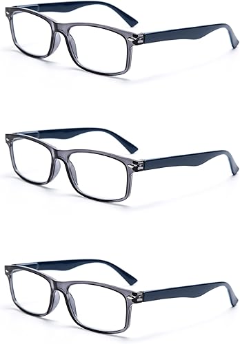Miniatura 9 de Paquete de 3 anteojos de lectura rectangulares con marco de plástico vintage para hombres y mujeres