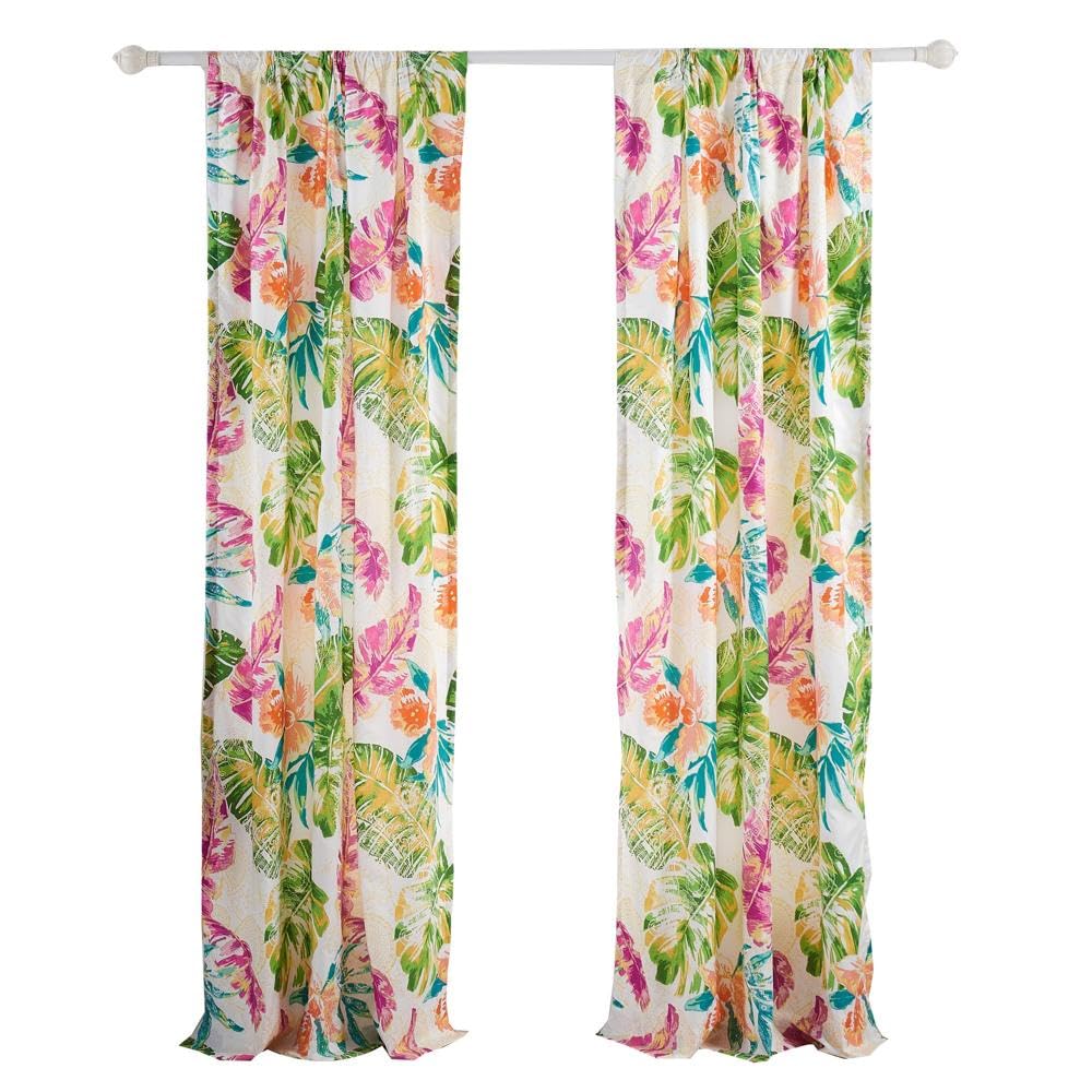 Greenland Home Tropics Curtain Panel Pair Set, 84 x 84 inches, Coral