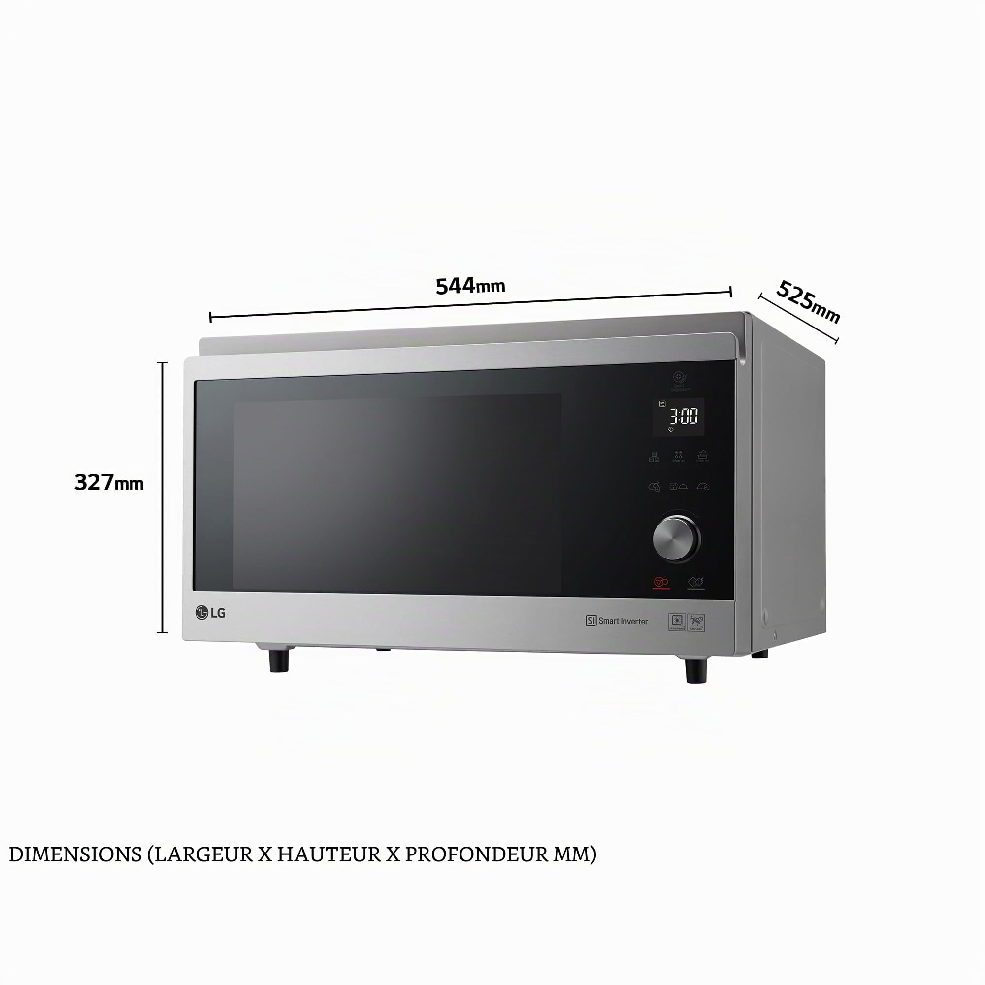 LG MJ3965ACS – Four micro-ondes 4 en 1 Smart Inverter, convection maximale de 1 850 W, gril de 950 W, micro-ondes de 1 100 W, capacité de 39 l, en acier inoxydable