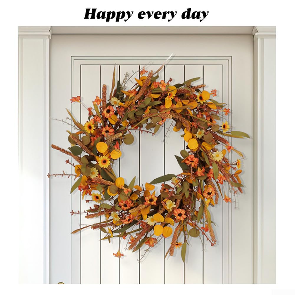 Ghirlanda autunnale decorativa con foglie d'acero, ghirlanda di fiori realistica per il Ringraziamento e il Ringraziamento, robusta decorazione per porta, diametro 50 cm