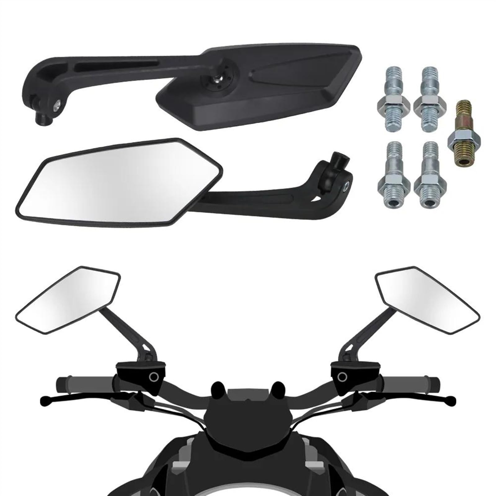 Achteruitkijkspiegels Voor Motocross Scooter Spiegel Accessoires Universele 8MM 10MM Motorfiets Achteruitkijkspiegels Verstelbare Motorbike Achteruitkijkspiegels Stuurspiegels(With Bracket Carbon