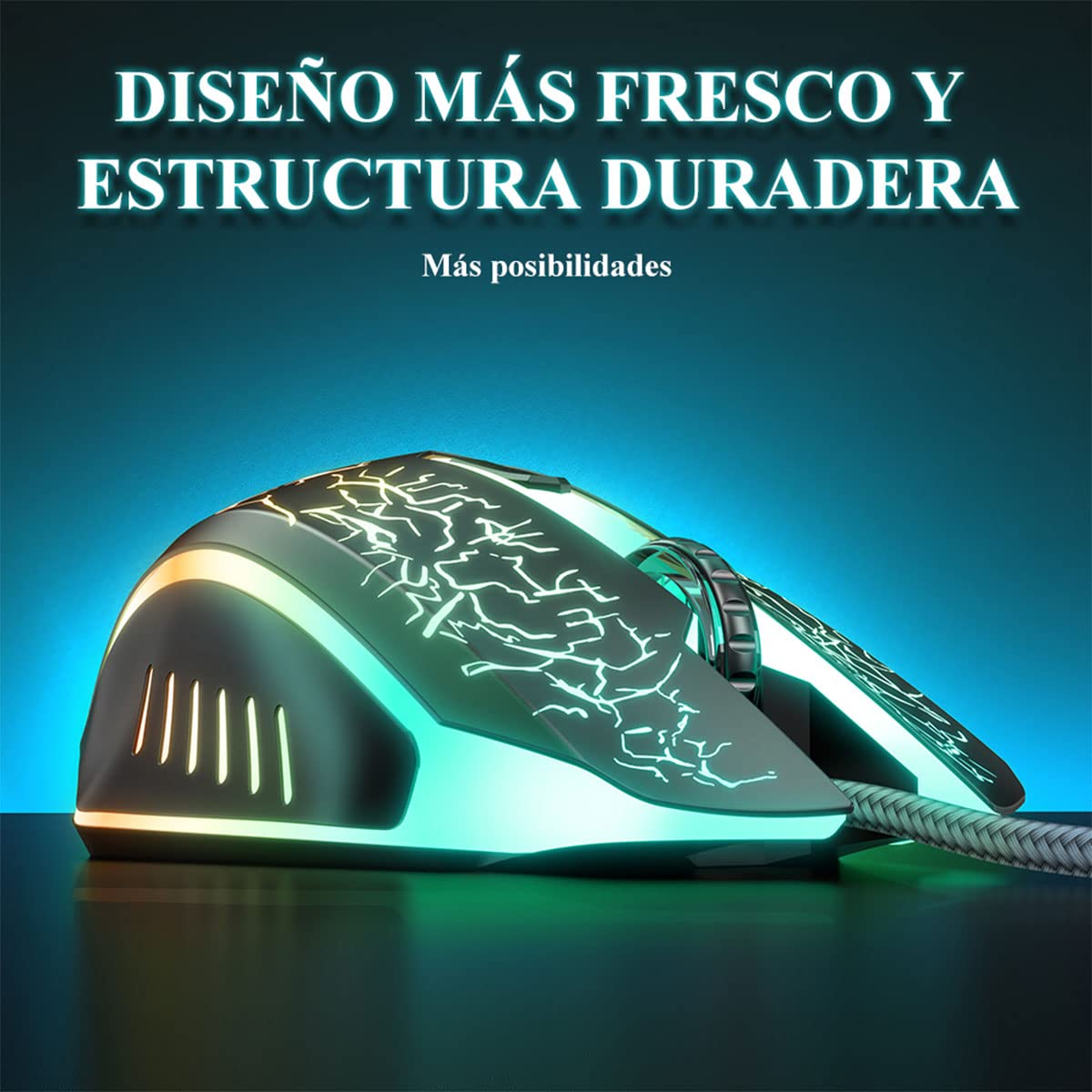 Bengoo Raton Gaming con Cable, 4 dpi Ajustables hasta 3600,Gaming Mouse Óptico, 6 Botones Programables, 7 Modos de Iluminación RGB Personalizable, Ratones USB para PC, Laptop, MacBook-Negro