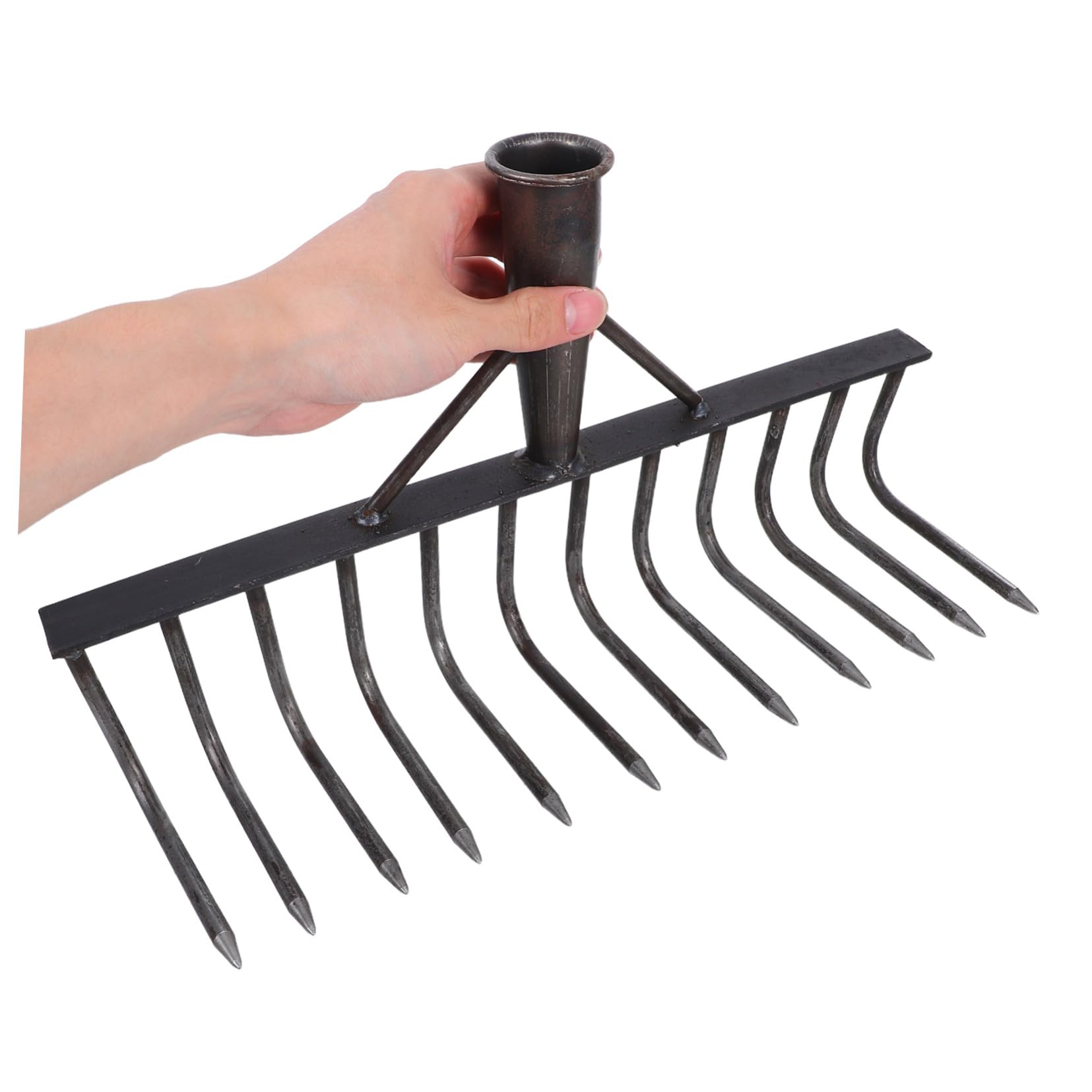 jojofuny Rastrello da Giardino in Acciaio al Carbonio Denti Multipli per Lavori Agricoli e Orto, Rastrello Multifunzionale Nero per Rovinare Terreno in Aiardi e Fioriere