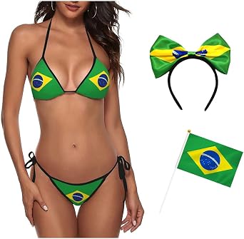 Country Flag Bikini Ladies Swimwear Backless Tie Bikini Set Two Piece Women Swimwear with Flag, Woman Headband