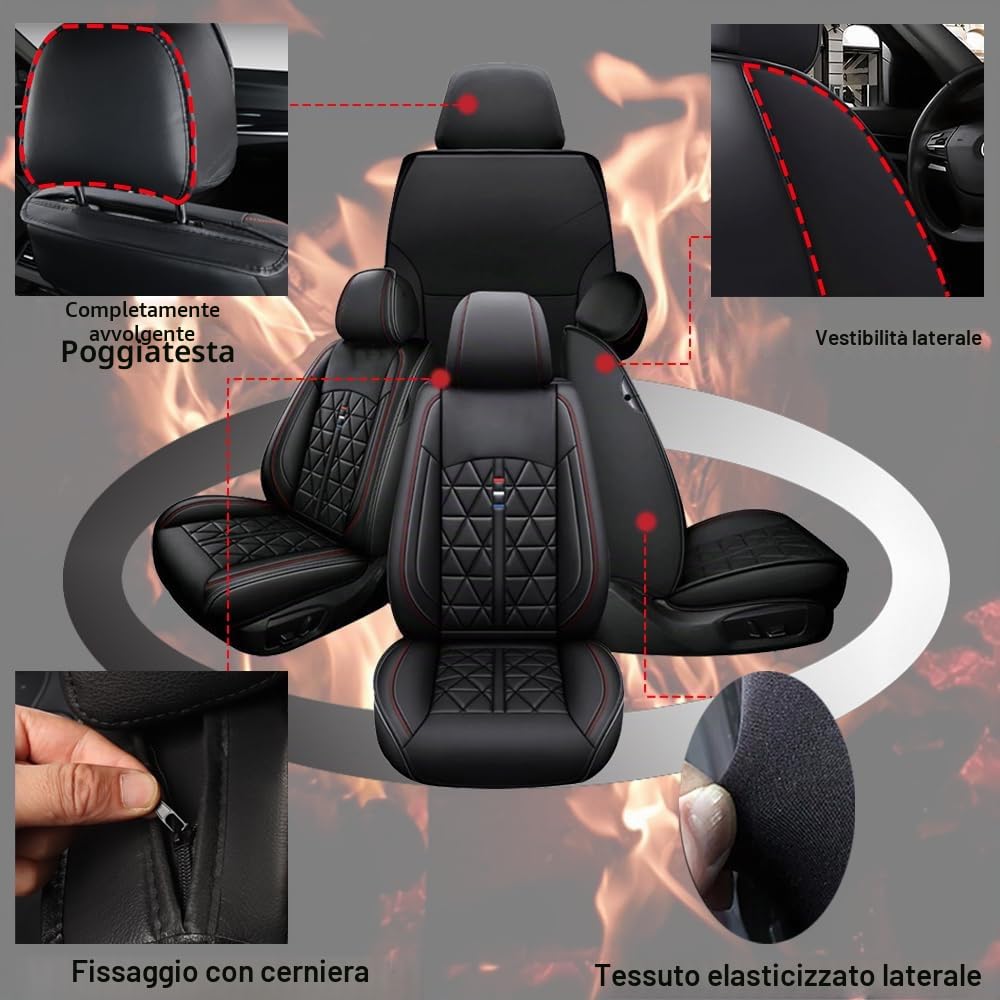 Coprisedili anteriori per Ford Edge Fiesta Van Focus C-max Grand C-max Ka Ka+ Plus Kuga Mondeo Mustang Puma S-max, in pelle PU, antiscivolo e resistente all'usura