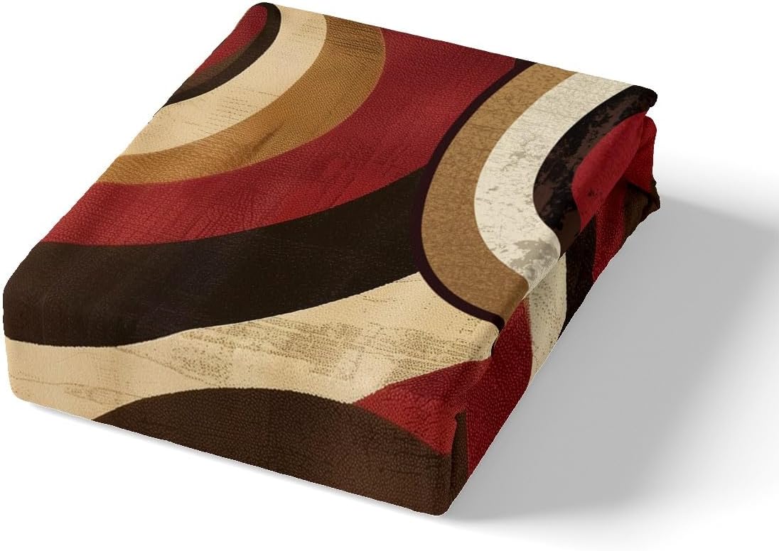 Feelyou Stripes Circle Bedding Duvet Cover Set Full Size Burgundy Brown Bedding Set for Kids Boys Girls Decor Abstract Comforter Cover Set Geometric Bedspread Cover Bedroom Bedclothes