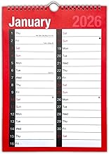 PaulStore 2026 Spiral Bound Month Wall Plan 2 Column Calendar Red And White (Red 2026)
