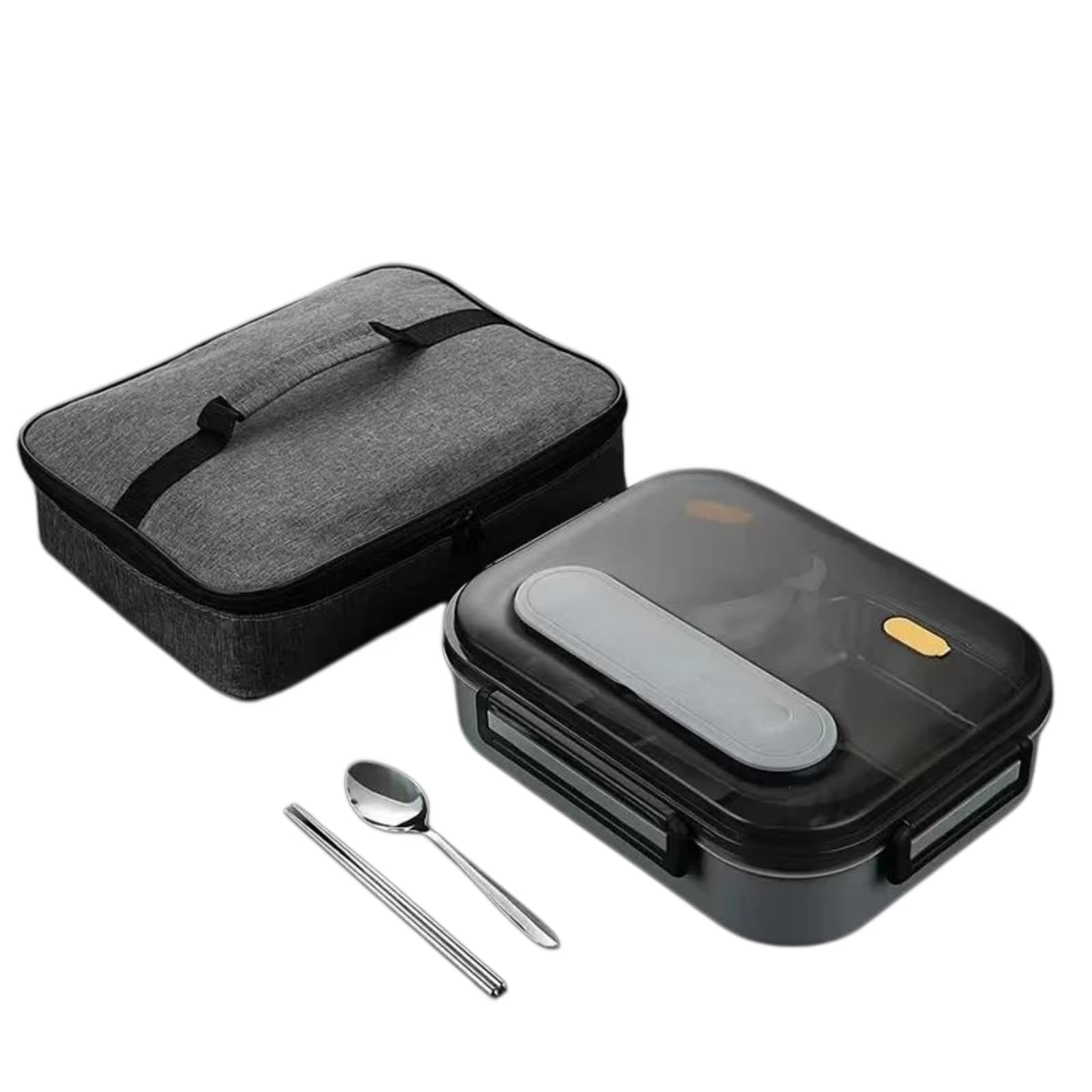YEUCGB 2800ML Divided Lunch Box with Soup Bowl & Insulated Bag, 316 Steel Container, Water Injection Heating Bento, 5 Compartments Leakproof Meal Box with Spoon & Chopsticks Office School,Black