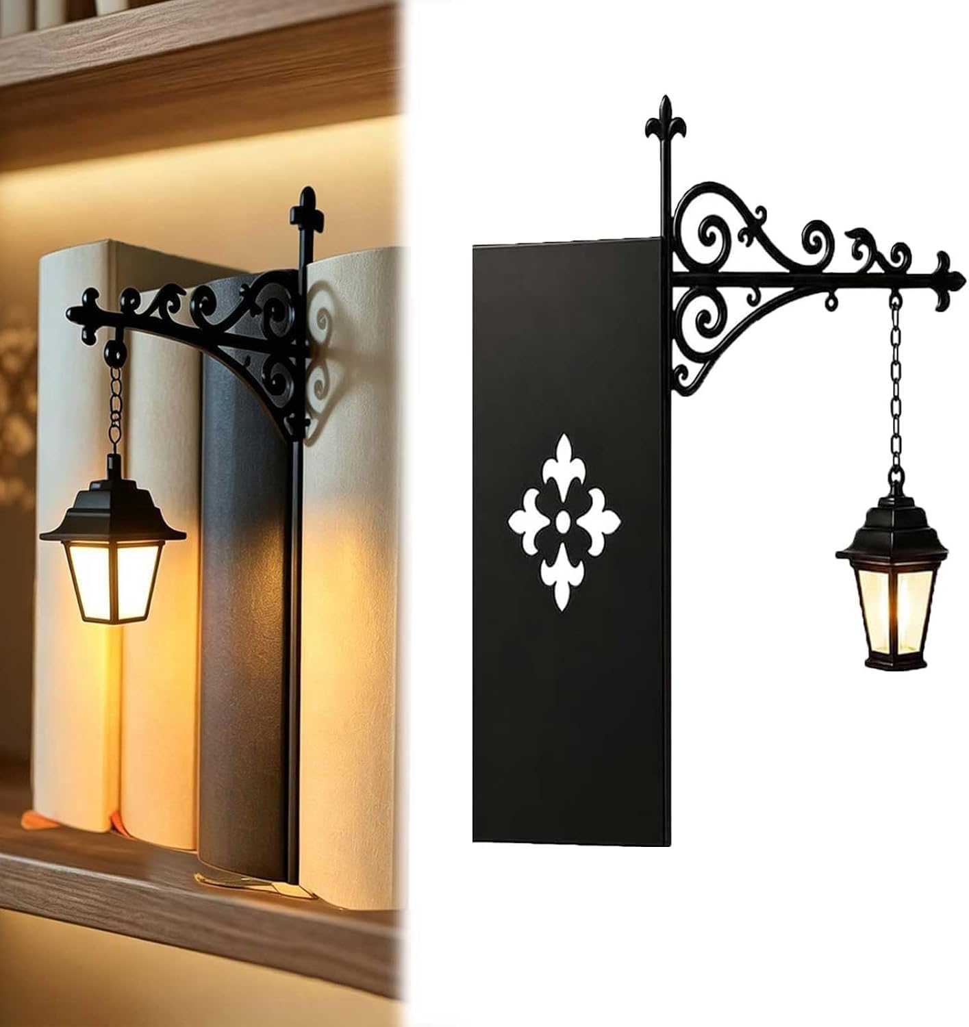 Library Lantern Decorative Bookshelf Lighting,Iron Table Bookcase Lamps (Lantern)