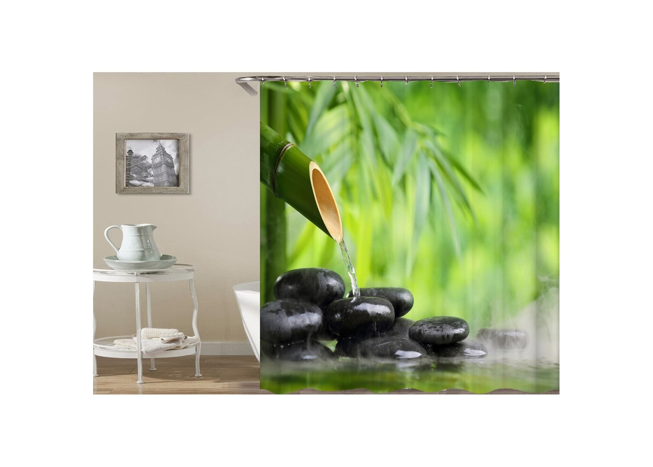 Tenda Bagno Doccia Tessuto, Poliestere Verde Modello Zen Tenda da bagno con ganci in metallo e plastica, 165x180cm