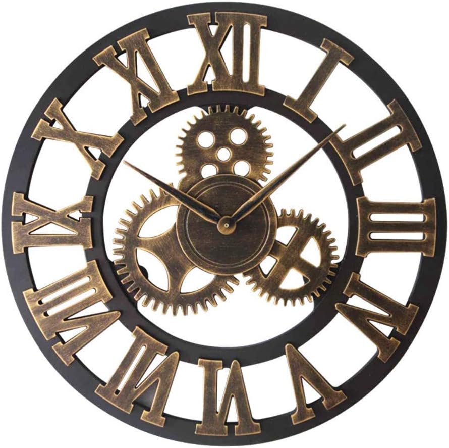 Wall Clock Retro Metal Wall Hanging Clock Gear Steampunk Rustic Decorative Wall Decor Clock Silent Creative Home Décor Clock Roman Numbers for Living Room Bedroom Patio Cafe-e Diameter45cm(18inch)