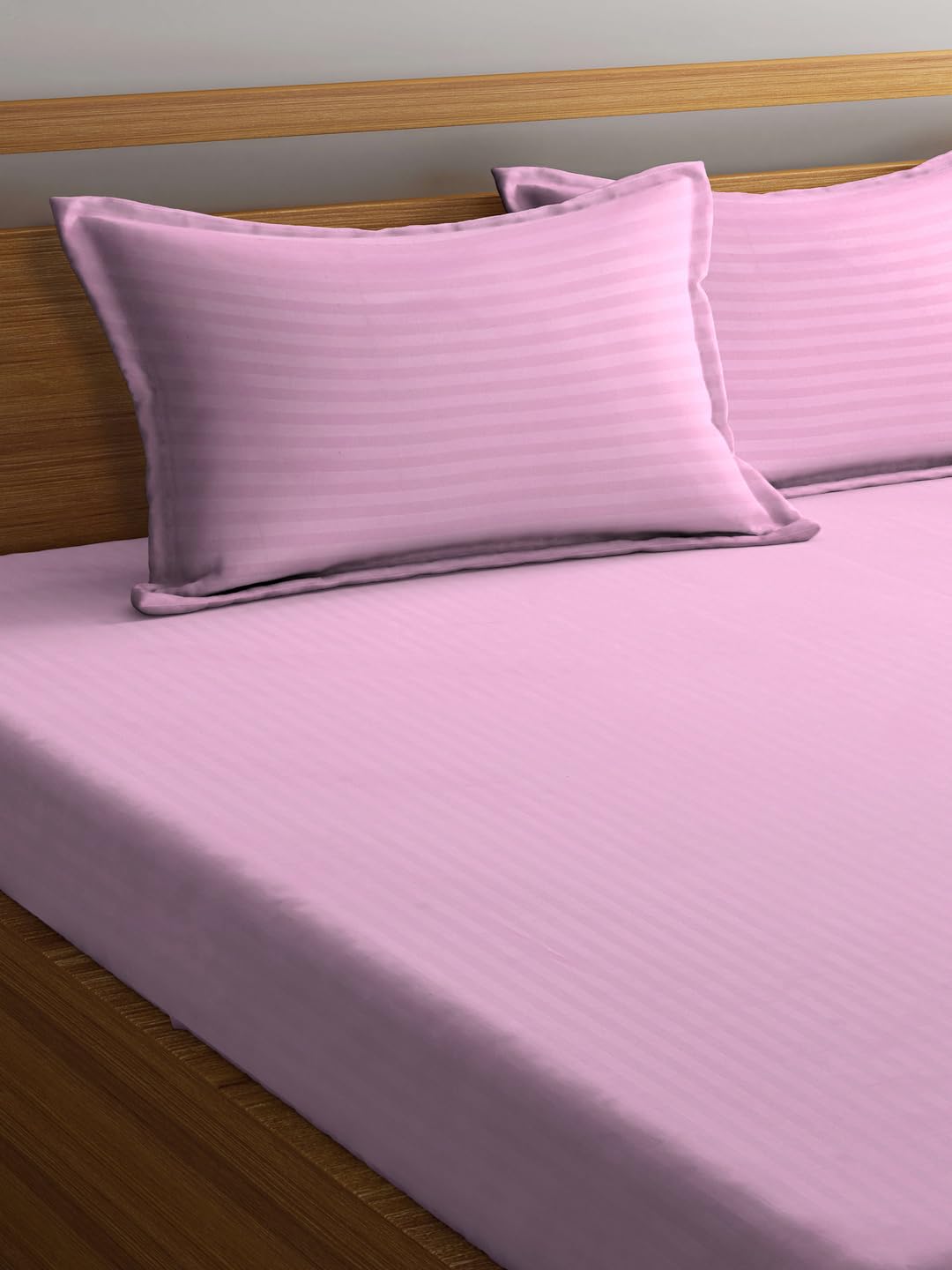 Klotthe Light Pink Striped 300 TC Cotton Blend Double Bedsheet in Book Fold Packing 1