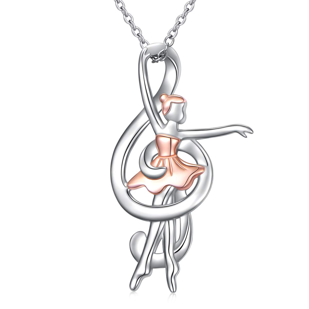 Collar de plata de ley con forma de corazón y nota musical, cadena de ballet de clave de sol para mujer, collares de música de dos tonos, regalos musicales para bailarinas, amantes de la