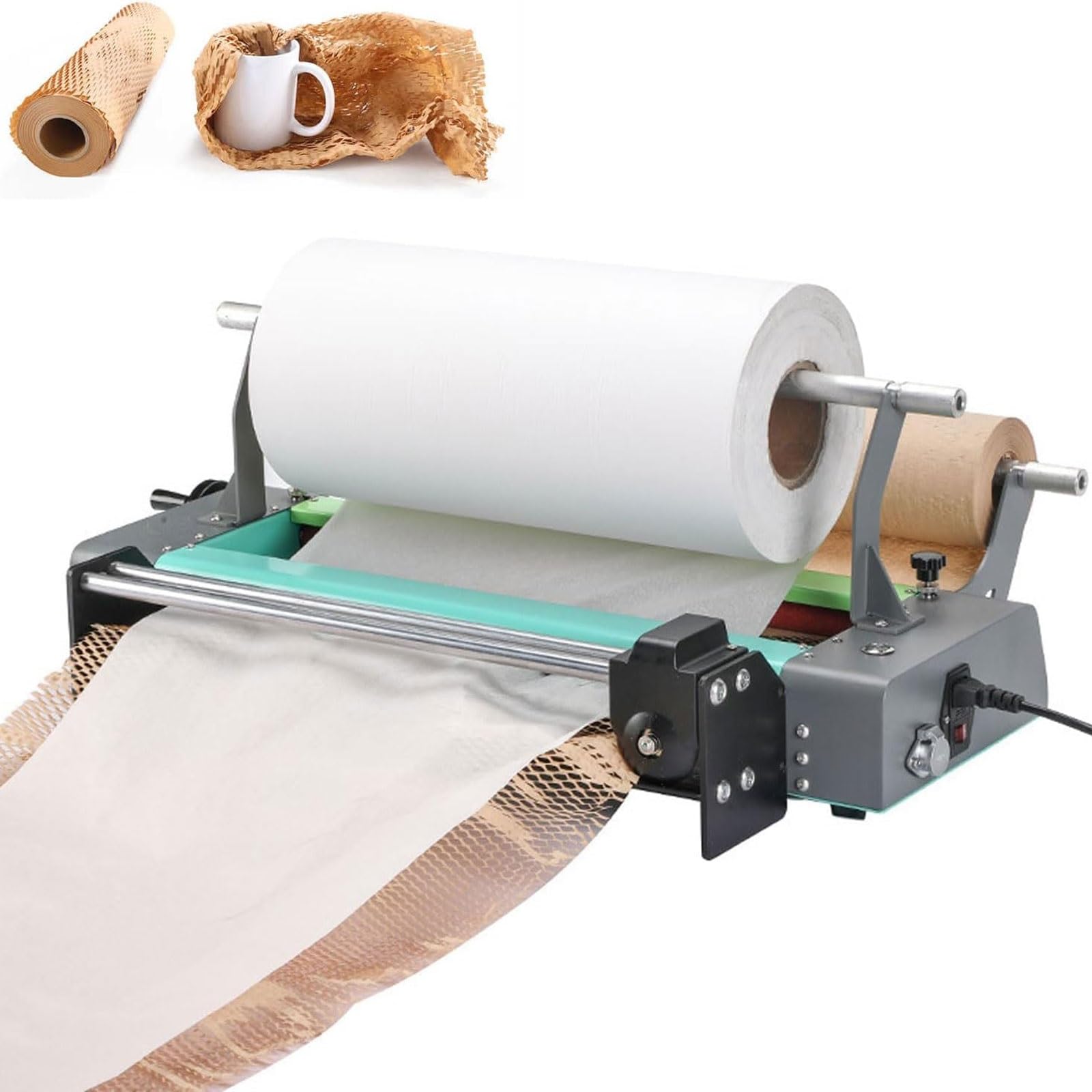 Distributore elettrico del rotolo di carta da imballaggio a nido d'ape, macchina 250W, velocità 8m/min, 2 modalità di funzionamento, coltello scorrevole, supporto della carta da imballaggio Kraft di