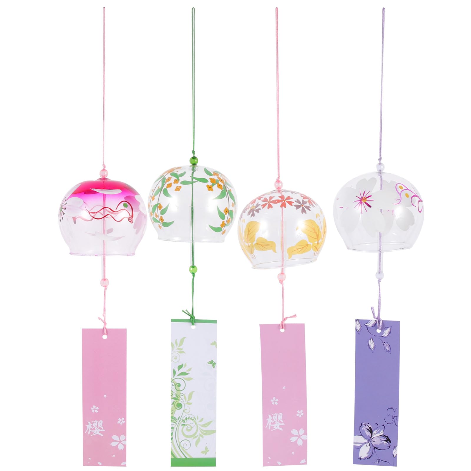 Campanelli del Vento in Vetro 4 Pezzi Decorazione da Appendere per Esterno e Giardino Stile Semplice e Rilassante