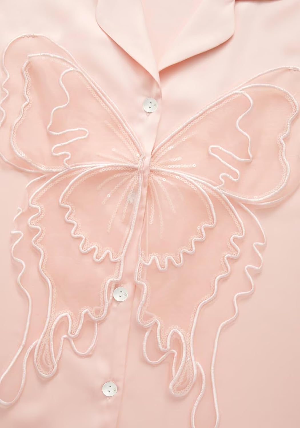 Brosloth Womens Silk Pajamas Long Ruffle Sleeve Satin Pajama Set Butterfly Button Up Cute Pj Sets - Image 5