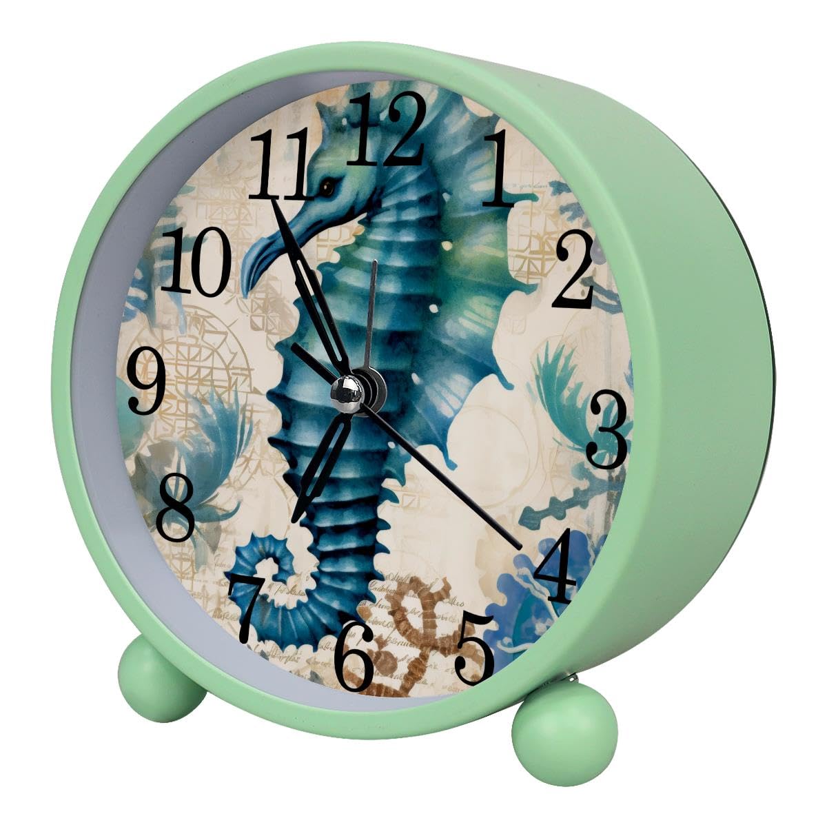 Luoweisi Alarm Clock Nautical Seahorse, Silent Non-Ticking with Night Light