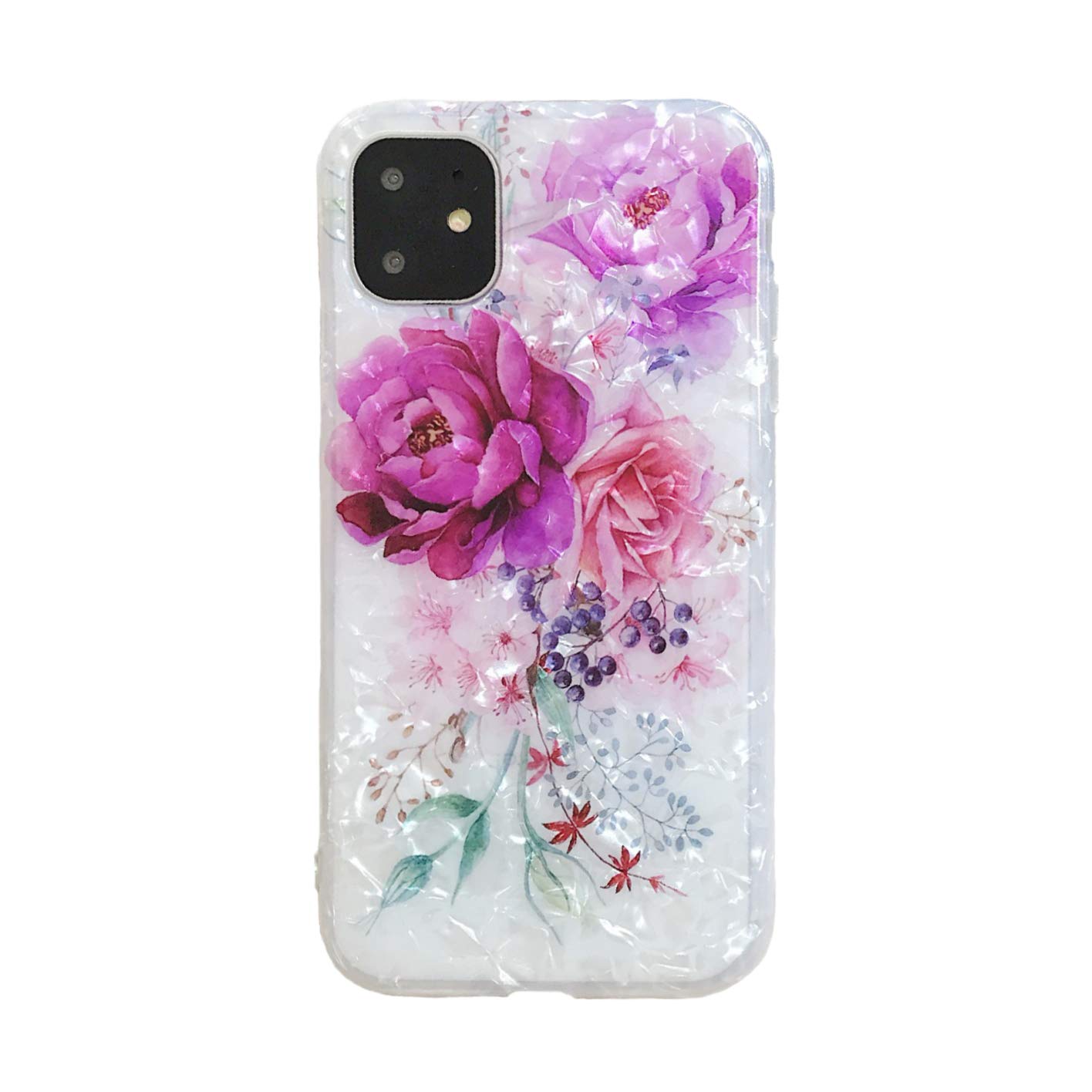 MADINCN Compatible with iPhone 11 Pro Max Case, 3D Pink Rose White Shell Design, Rugged Slim fit Shock-Absorbing Soft Rubber TPU Skin Cover Case for iPhone 11 Pro Max 6.5 Inch Purple