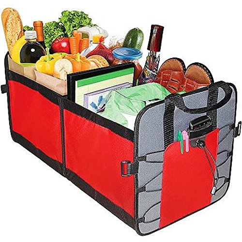 Highland 2 Pocket Trunk Organizer, Ideal for Any Size Trunk, Red and Gray
