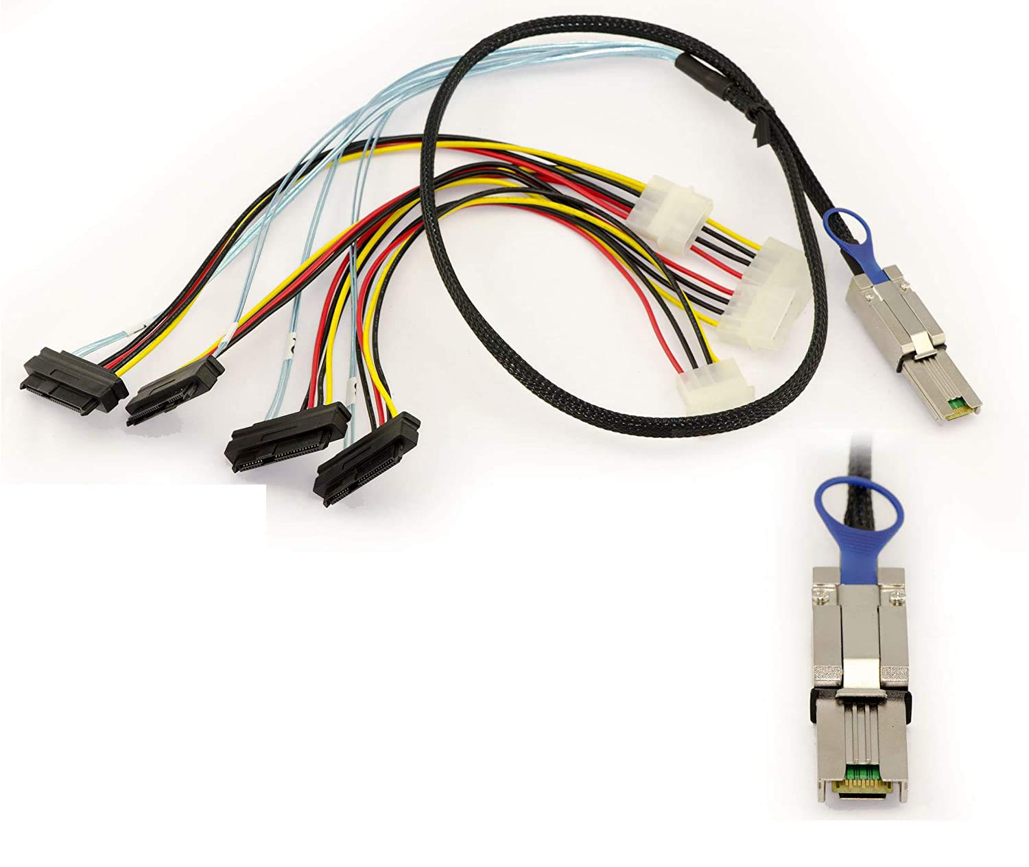 KALEA-INFORMATIQUE Cavo SAS MiniSAS da SFF-8088 a SFF-8482. Lunghezza 1M, Mini-SAS esterno a 26 pin SFF8088, SAS interno a 29 pin SFF8482.