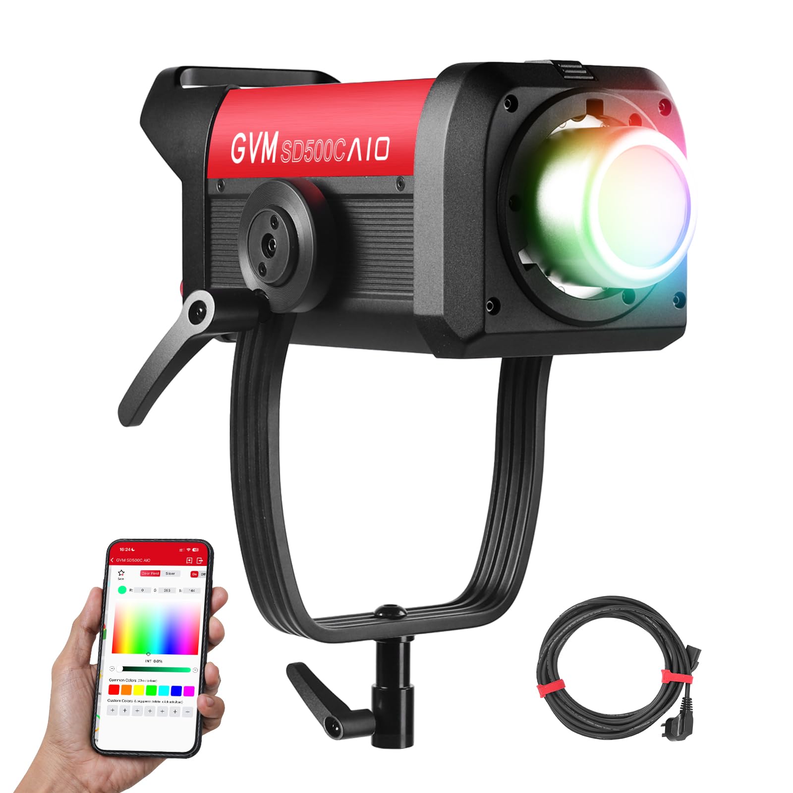 GVM SD500C RGB COB Studio Light, 500W LED Video Light with DMX/CRMX/Art-Net Control, 2000K-10000K, 54,100 Lux, 16 FX, Photography Light for Film, Broadcast, Commercial Production, CRI 97+