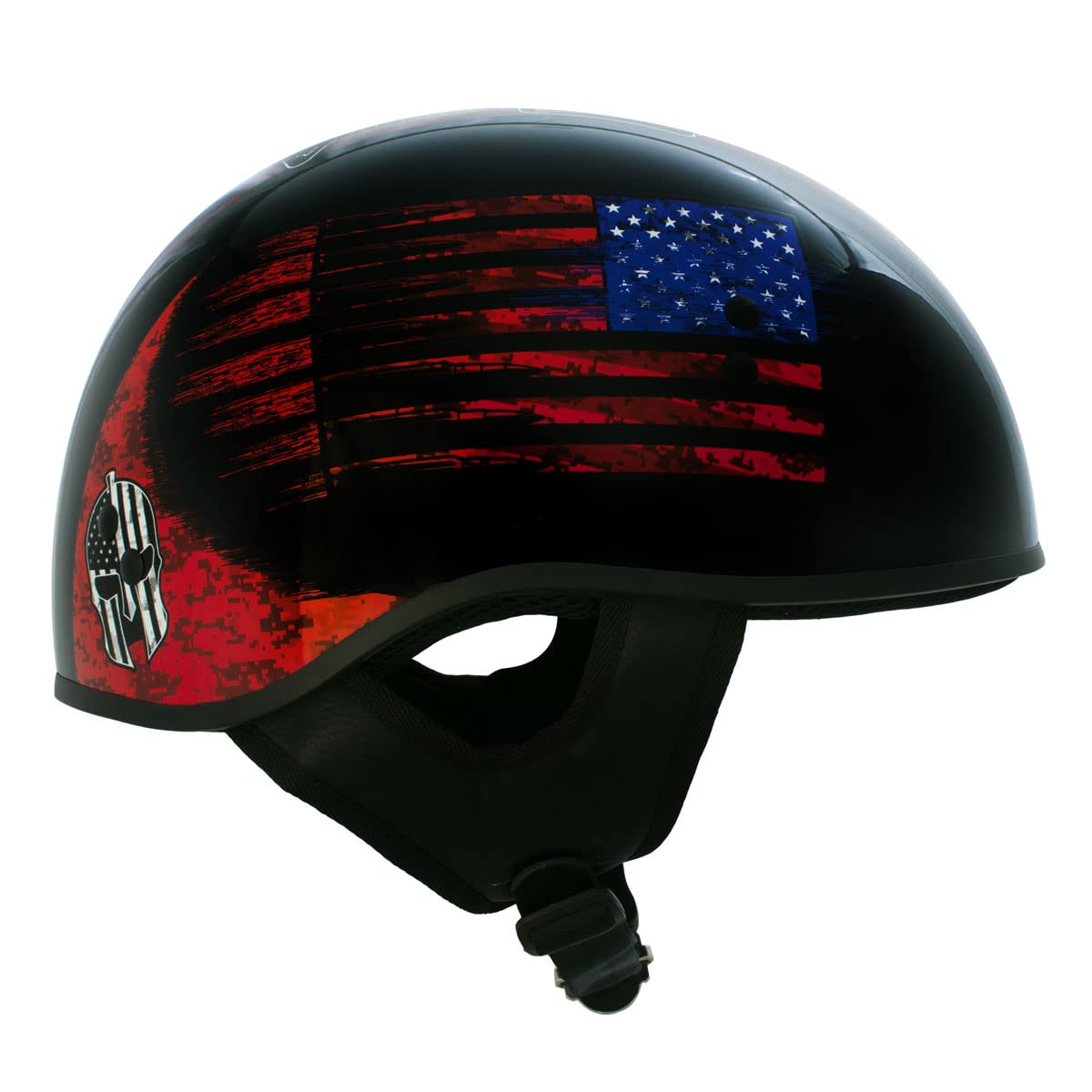 Milwaukee Leather Hot Leathers HLD1044 Gloss Black 'Colored Warrior Bullet' Advanced DOT Skull Half Helmet for Men and Women Biker - Large