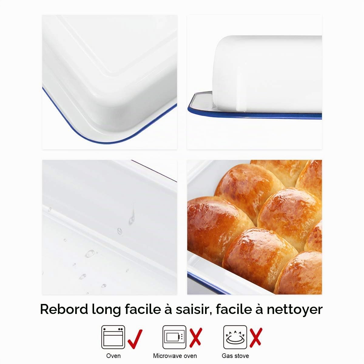 webake Plat à Rôtir en émail Traditionnel Rectangulaire Anti-adhésive en Céramique pour Rôtir les Plats à Gâteau 37cm