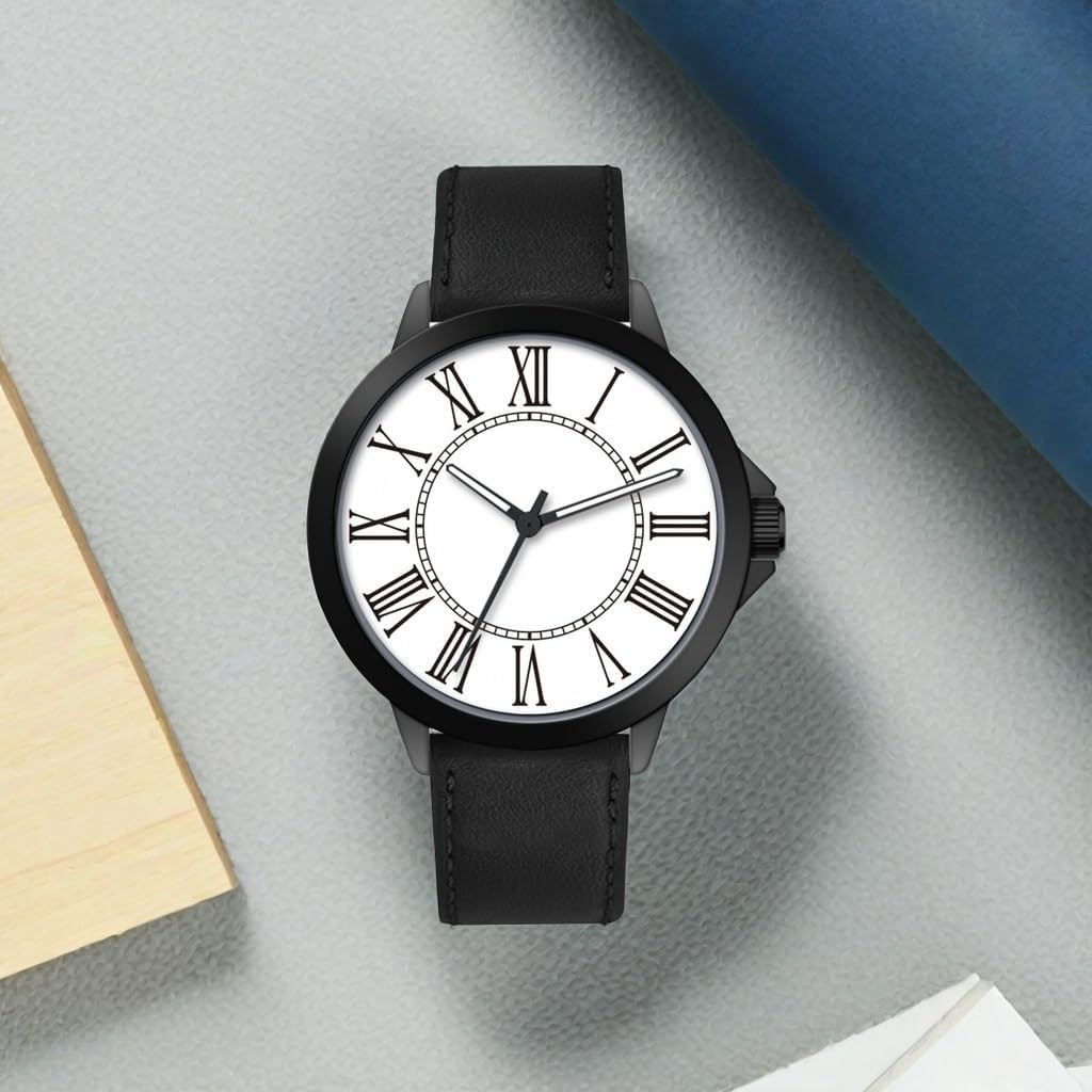 NUOVO Men Quartz Watch with Leather Strap Wrist Watch - Classic Arabic Numbers, White, Dress, Fashion Simple Style White/Black02 image 4 of 5 B0D97ZNWJ5