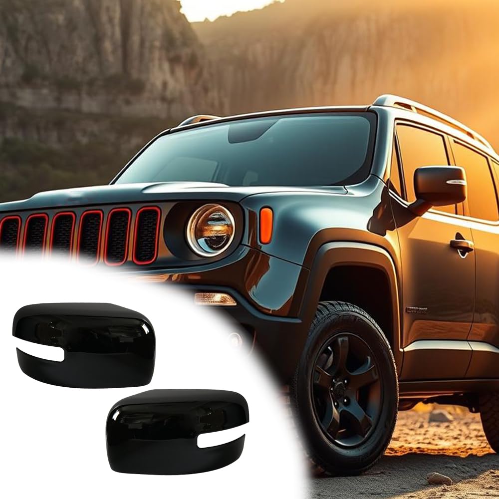 Tappi per Specchietti Nera, Copri Specchietto Retrovisore Auto Coppia Calotte Specchio Destra + Sinistra Compatibile con Jeep Renegade 2014-2025