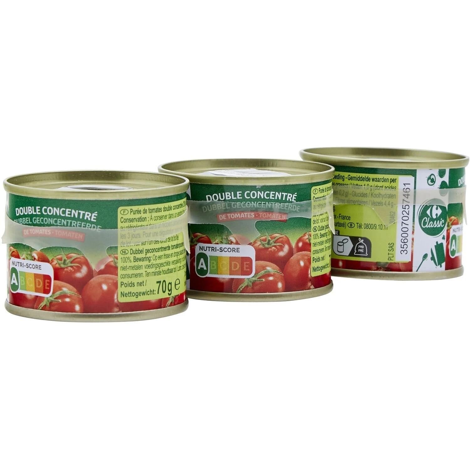 CARREFOUR CLASSIC' - Purée de Tomates Double Concentré 28% Min - les 3 boites de 70g - 210g - Le Lot De 4