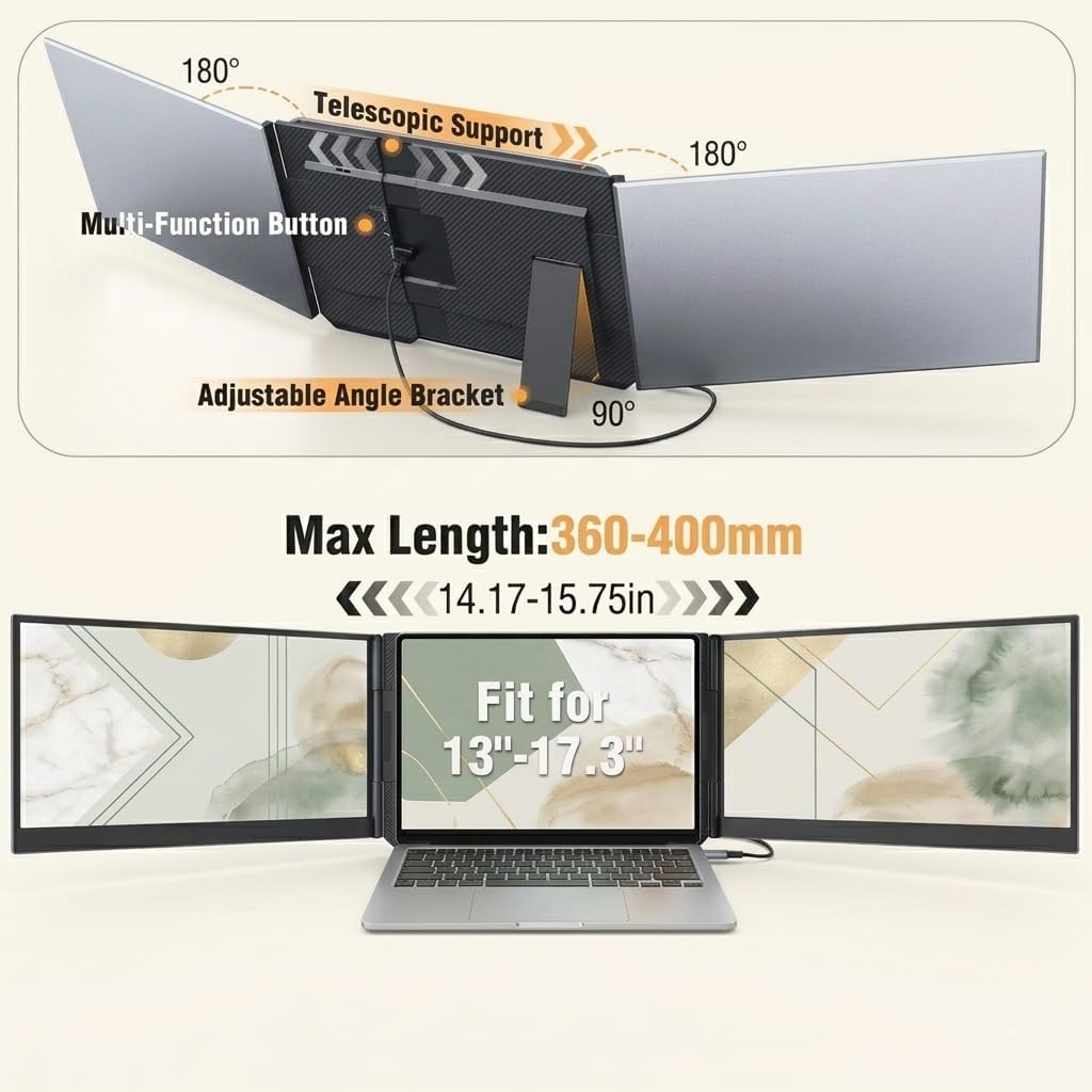 APILDELLA 15.6" Triple Laptop Screen Extender One Cable, 1080P FHD Portable Dual Monitor, Ultra-Slim Travel Monitor Extender for Triple Display on Mac/Windows, Fits 13"-17.3" Laptops 5 61ys88IOJsL. AC SL1024