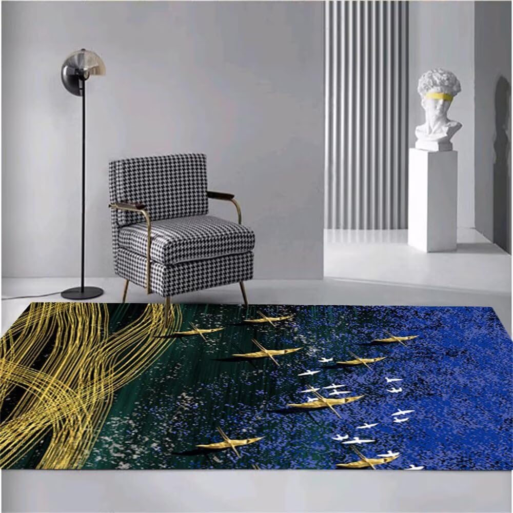 Tapis chambre bébé bleu 170x240 cm rectangulaire au motif abstrait or
