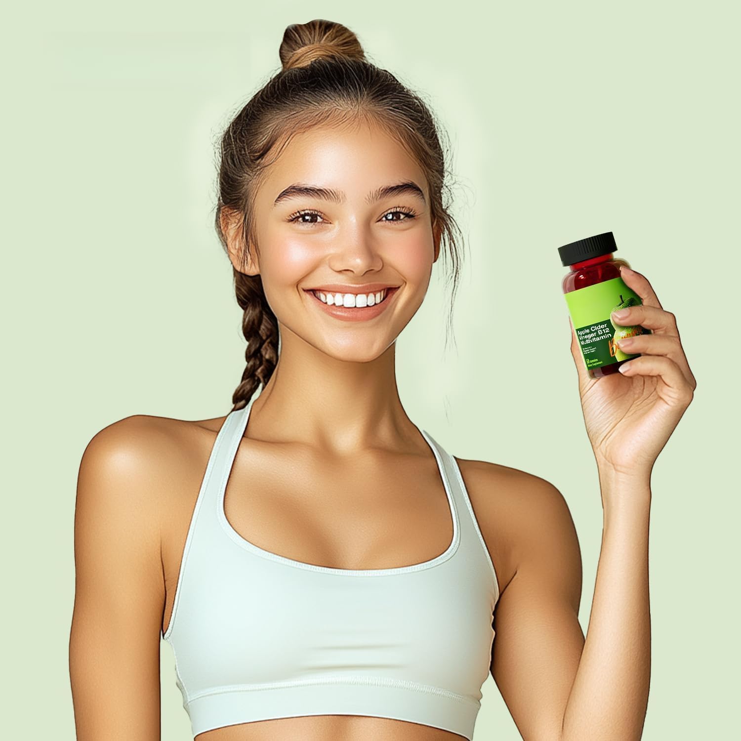Gomitas de vinagre de sidra de manzana sin azúcar, vitaminas orgánicas, energía y metabolismo - Multivitamina - Apoya la vitalidad diaria - Sin OGM