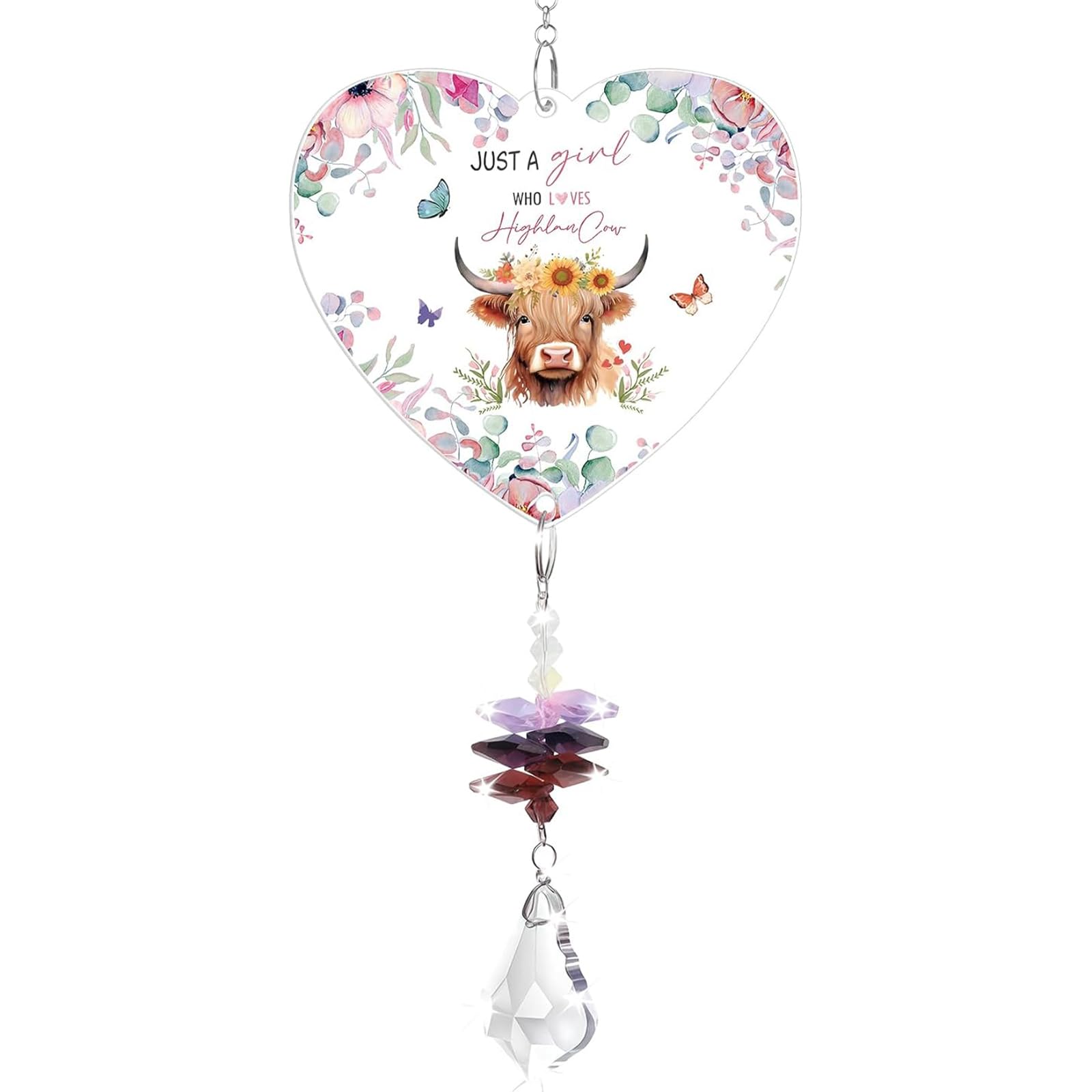 Ceegeww Women's 1 Pcs Highland Cow Gifts For Cute Highland Cows Ornaments,A Girl Who Loves Scottish Gifts Highlands Cow Decorations Crystal Suncatcher Gift For Cows Lovers Birthday
