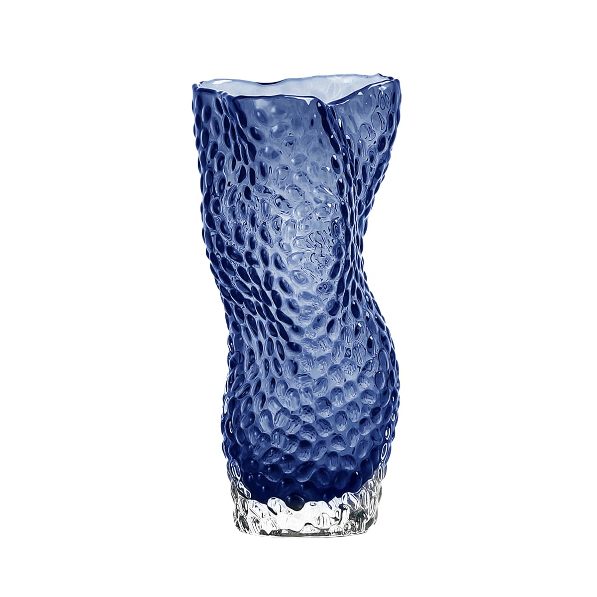 Relexome Glass Vase Blue Vase Flower Vase with Large Ocean Wave Design, Vase for Flowers with Wide Mouth for Living Room, Dining Table, Entryway, Shelf 9 Inches (Medium, Blue)