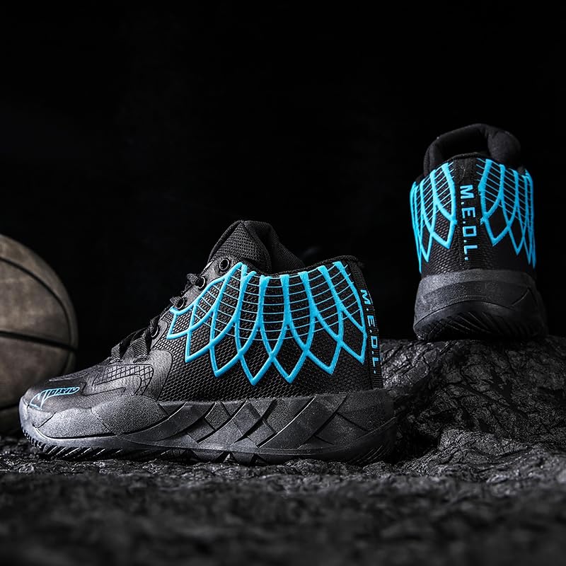 Men's Knitted Mesh Breathable Mid-Top Basketball Shoes with Round Toe, Non-Slip and Lightweight Lace-Up Casual Sports Shoes Suitable for Walking, Running and Daily Travel4