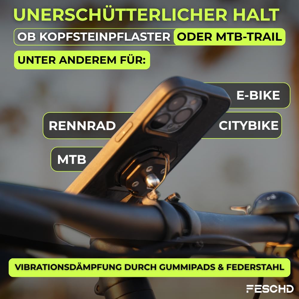 Handyhalterung Fahrrad für alle Smartphones - Fahrrad Handyhalterung mit Doppelsicherung: felsenfester Halt am Vorbau - Handyhalter fürs Fahrrad Made in Germany
