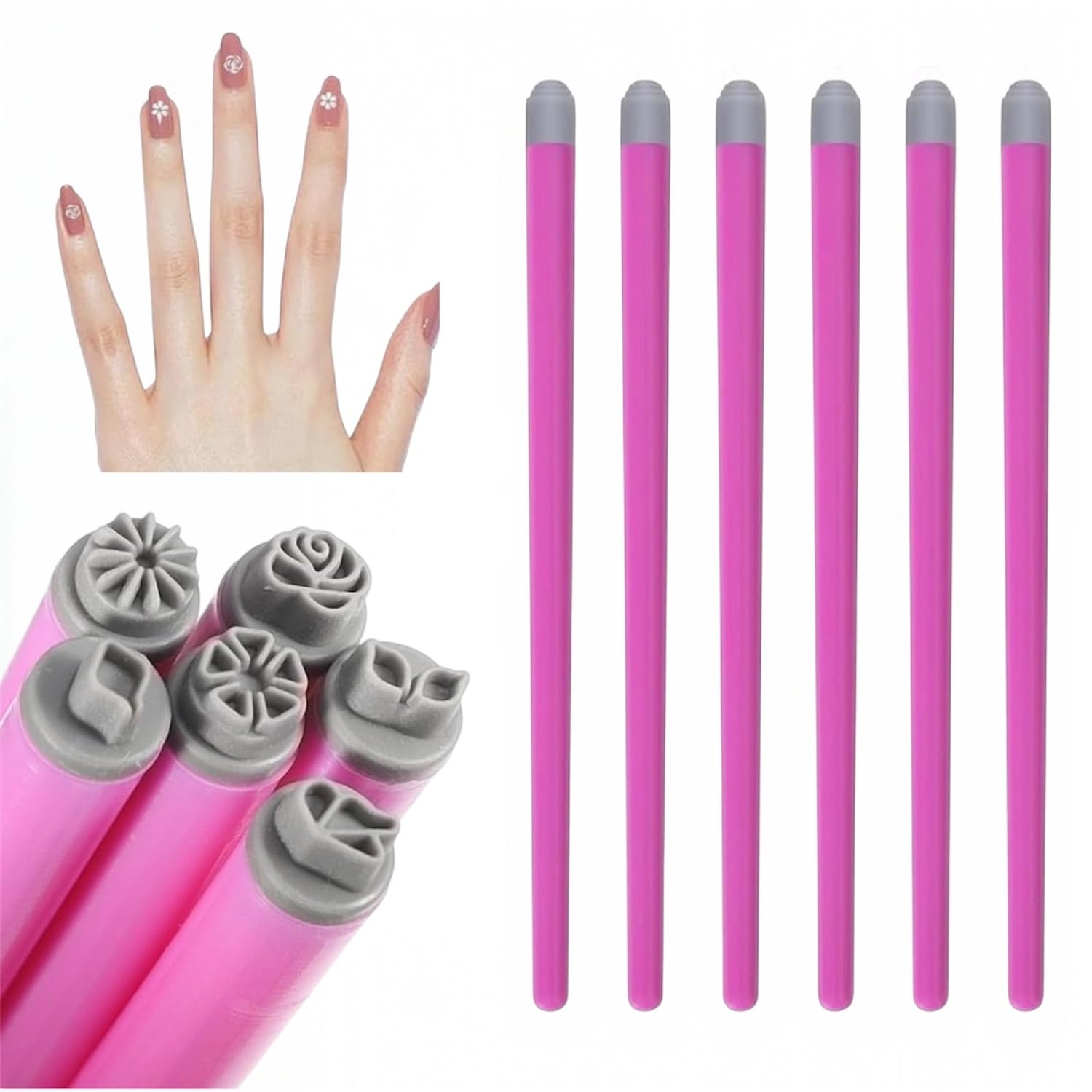 Keli 6 Pcs Nail Art Stamp Pen Set with Reusable & Replaceable Silicone Heads for DIY Nail Stamping Design for Gel Polish, Acrylic Nails, Manicure Accessories Tool Kit for Women & Girls-image-19