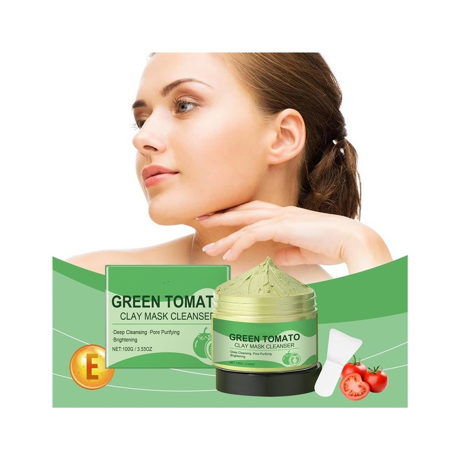 Maschera Fango Detergente Al Pomodoro Verde 100g | Maschera di fango viso idratante, rassodante e affinante(2pcs)
