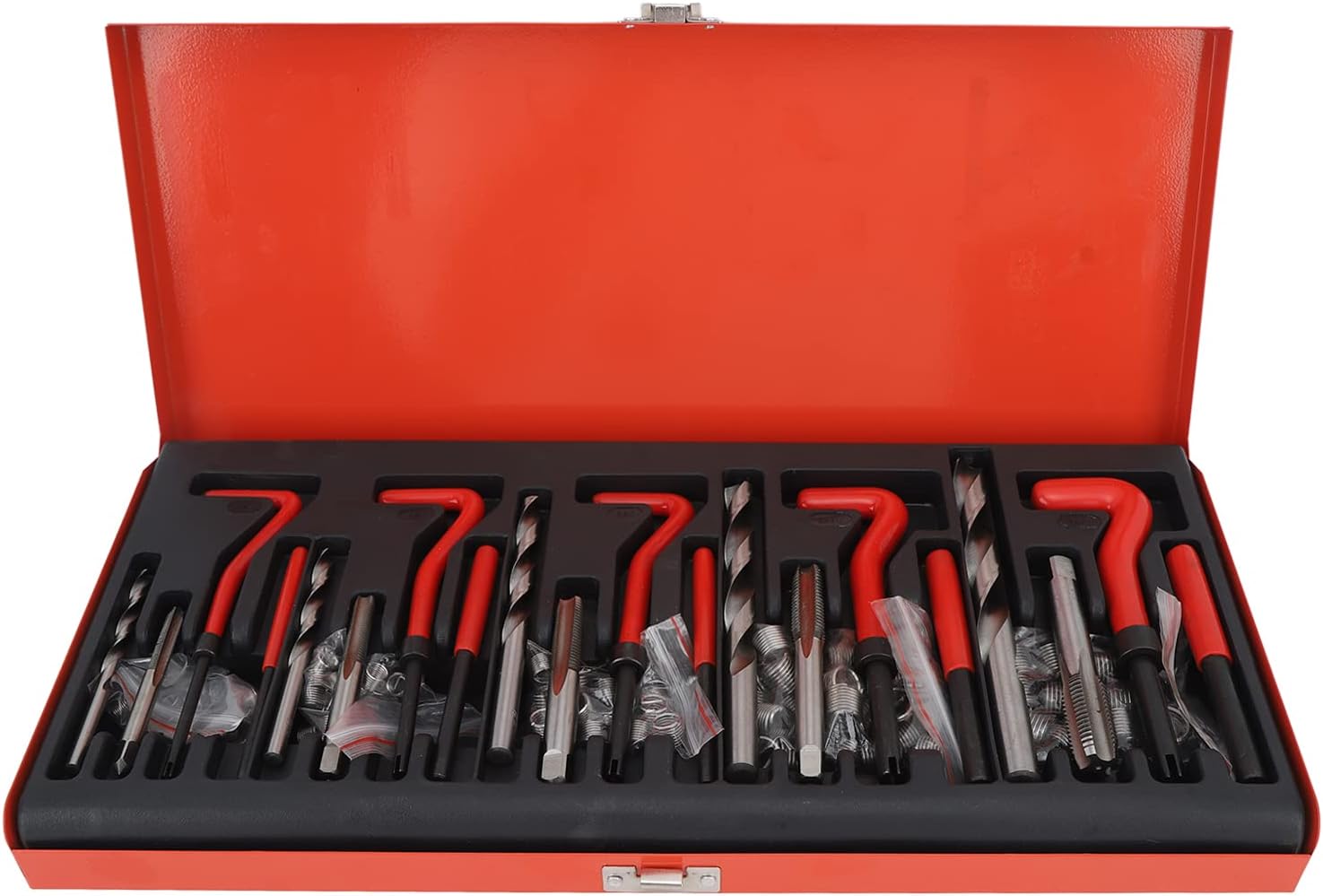 Metric Thread Repair Kit, HSS Thread Repair Insert Tool Kit for M5 M6 M8 M10 M12 Female Threaded Hole, Includes Drill Bits Taps and Spiral Inserts with Storage Box