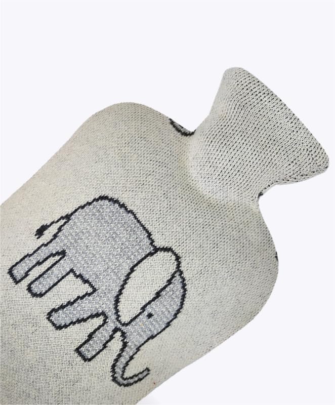 medaxo Cozys Hot Water Bag with Designer Knit Cover (Grey, Elephant) | 2 LTR Capacity | Stylish Prefixed cover | Great for Cramps, Pain Relief | Feet, Bed Warmer for Adults and Kids - Pack of 2 1