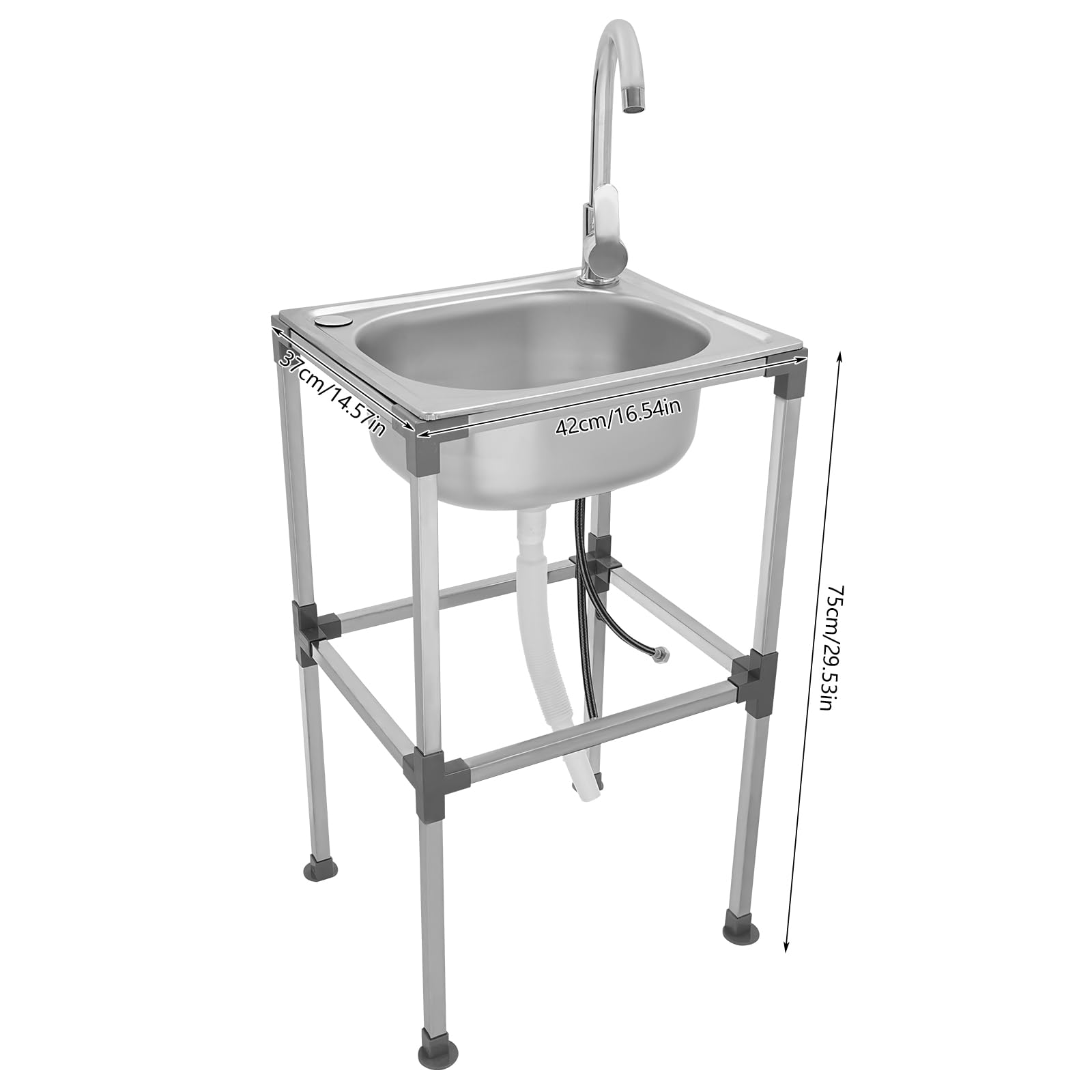 Lavabo de acero inoxidable para exteriores, fregadero móvil independiente, montaje rápido, fregadero de cocina comercial con grifo (42 x 37 x 75 cm)